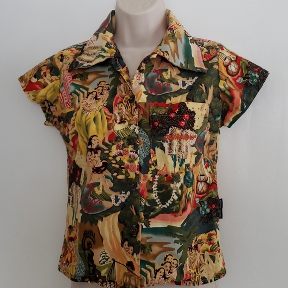 Vintage Tops - Vintage Quiksilver Hawaiian Shirt Size XS